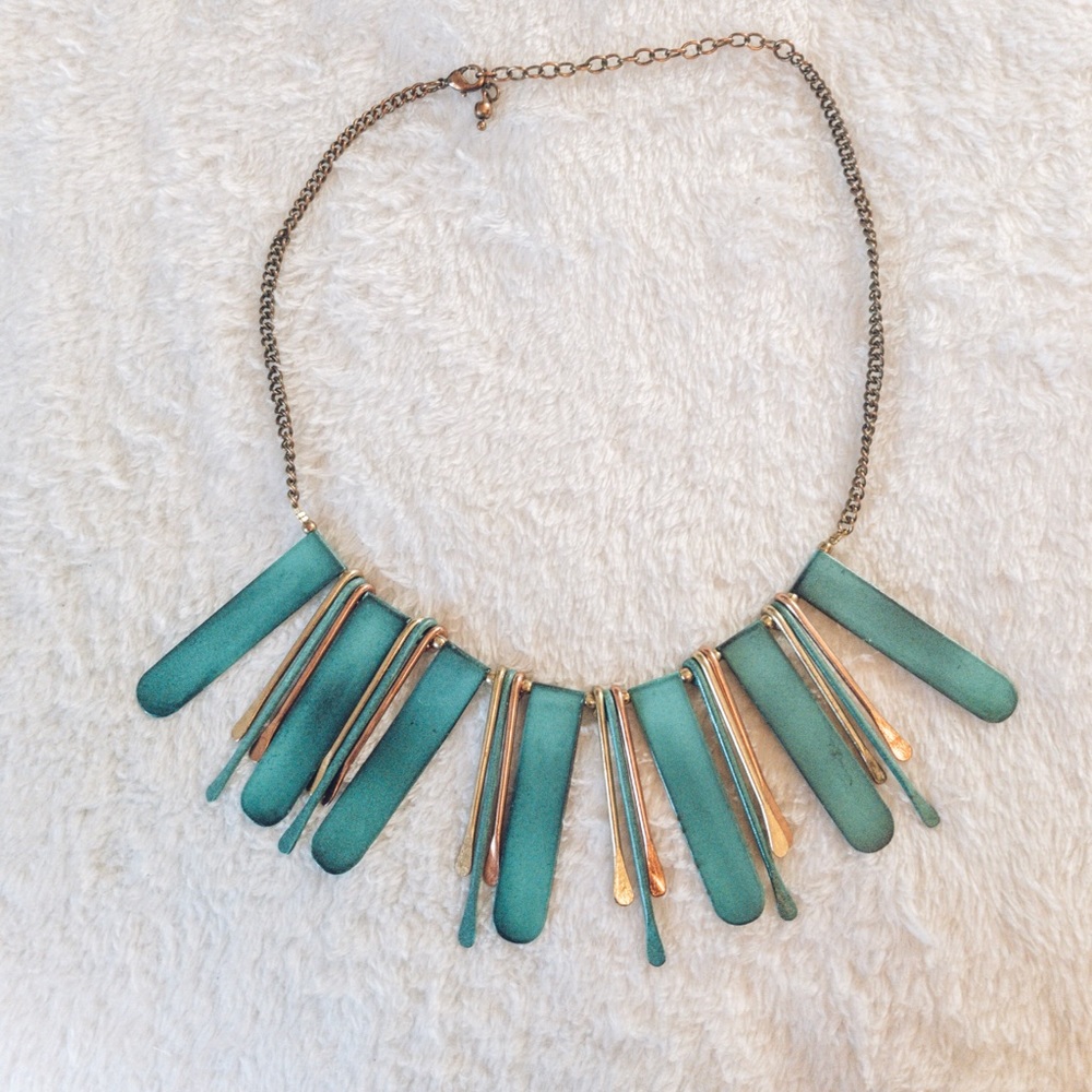 Teal and gold metal necklace